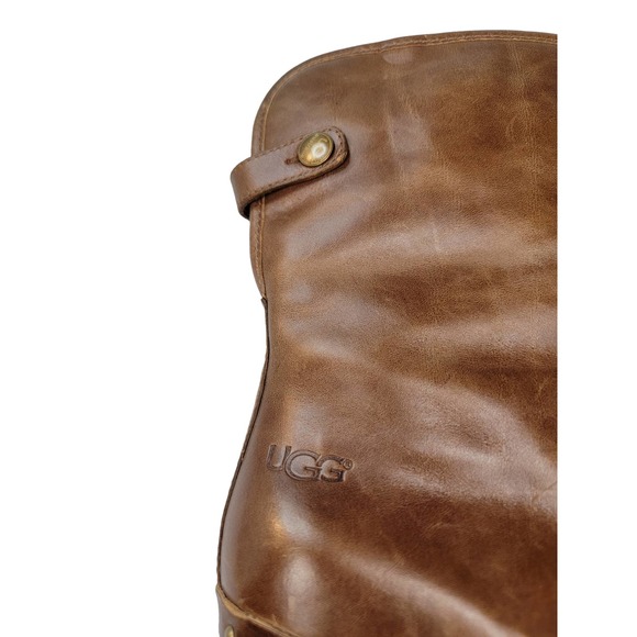 UGG Australia Lynnea Sheepskin Lined Brown Leather Clog Boots Size 6 - Picture 5 of 12